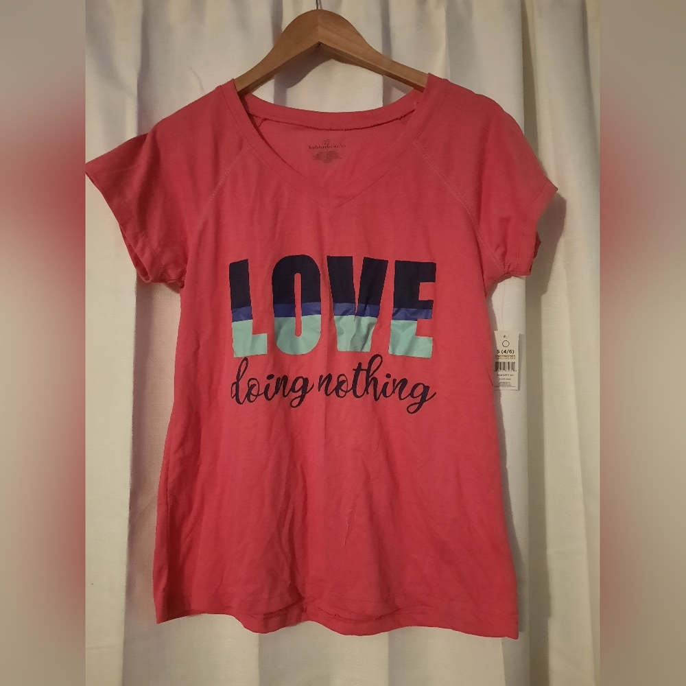 NWT Bobbie Brooks "Love Doing Nothing" Pink Short Sleeve T-shirt Size Small